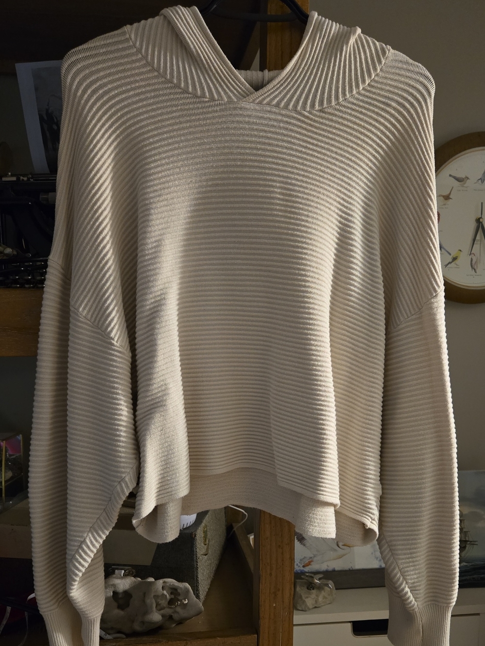 Aerie Ribbed Hooded Pullover Sweater in Cream with thumb Holes!